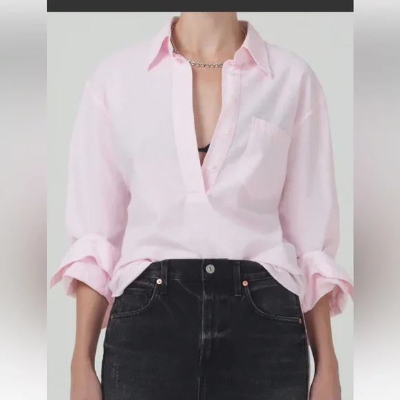 Citizens of Humanity - Aave Oversized Cuff Shirt in Oxford Guava - Picture 1 of 8